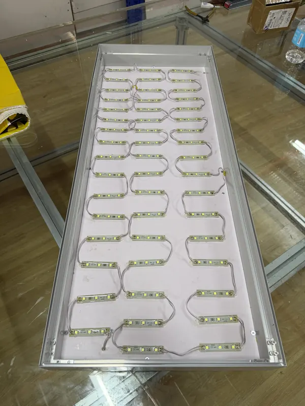 LED modules laid out in a lightbox tray